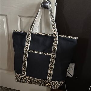 Leopard Trim Black Tote Bag